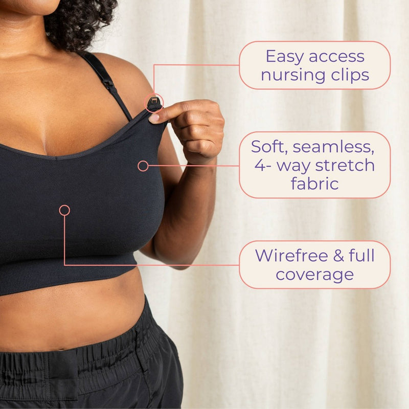Kindred Bravely for Lansinoh, Nursing and Wearable Pumping Bra - M/L Busty - Black