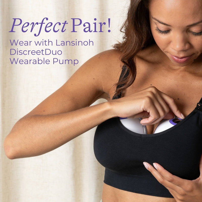 Kindred Bravely for Lansinoh, Nursing and Wearable Pumping Bra - M/L Busty - Black
