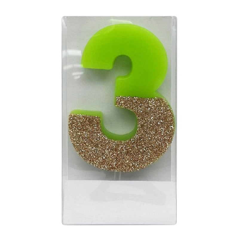 "3" Glitter Candle Green/Gold - Spritz
