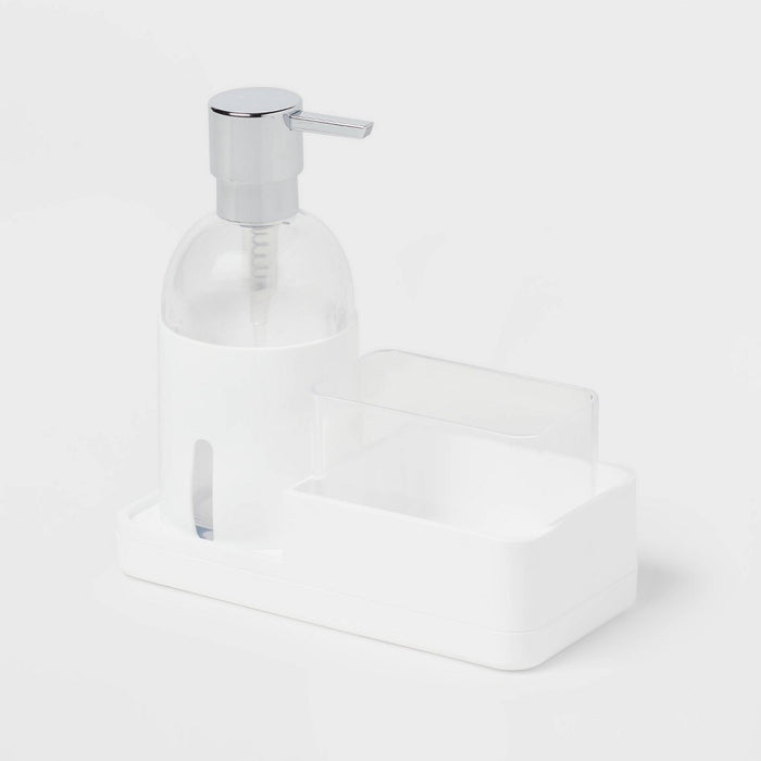 Plastic Soap Pump with Silicone Holder with Caddy & Tray White - Brightroom