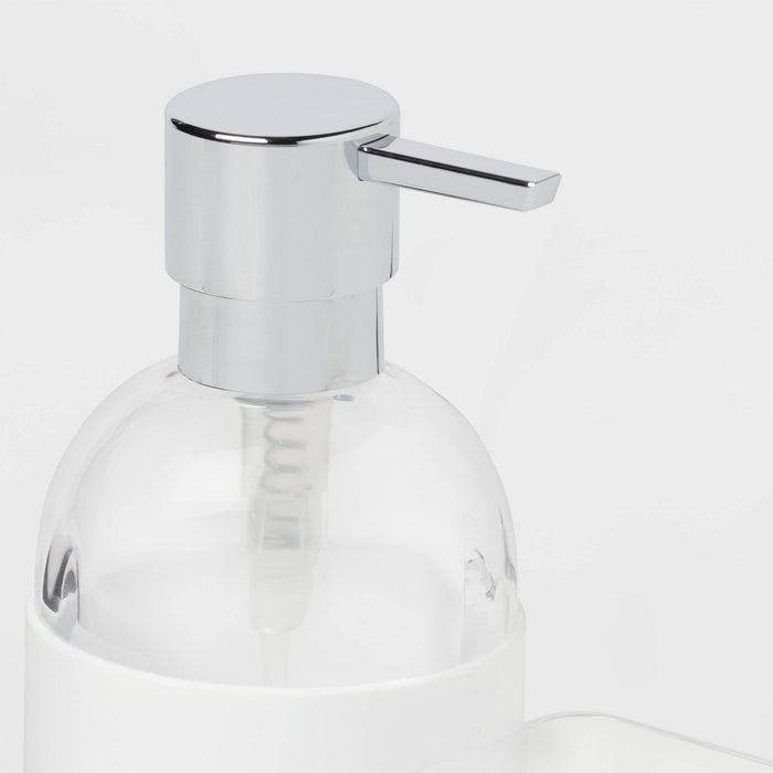 Plastic Soap Pump with Silicone Holder with Caddy & Tray White - Brightroom