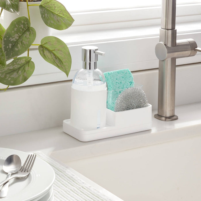 Plastic Soap Pump with Silicone Holder with Caddy & Tray White - Brightroom