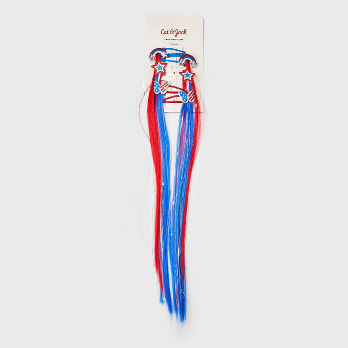 Girls' 6pk Faux Hair Clips - Cat & Jack Red/White/Blue