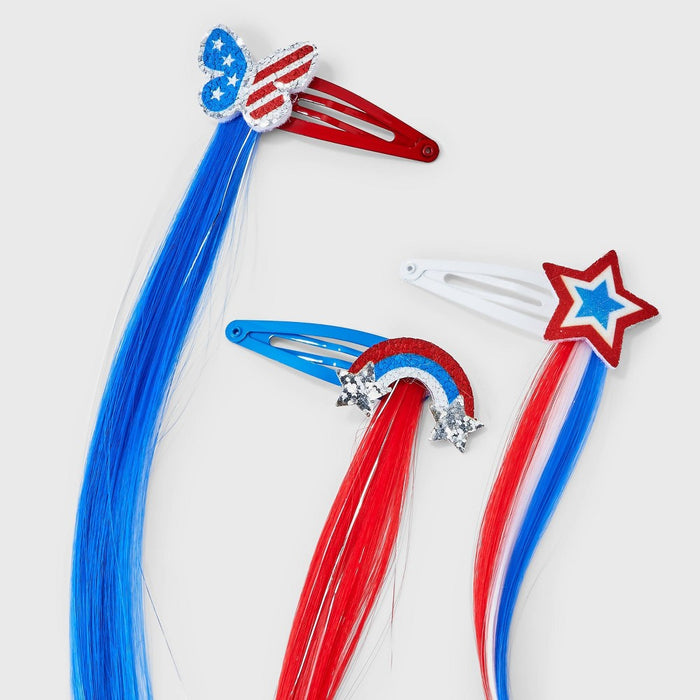 Girls' 6pk Faux Hair Clips - Cat & Jack Red/White/Blue