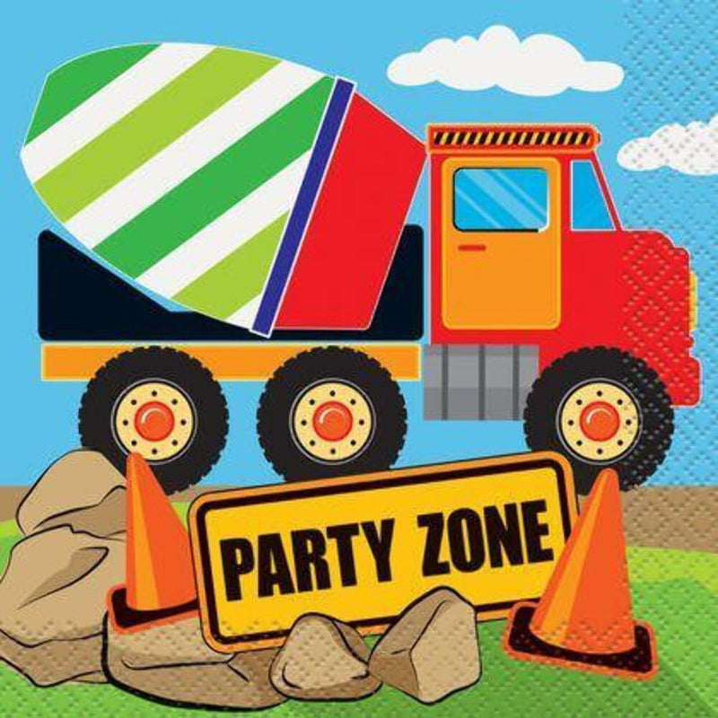 Multicolored Construction Party Beverage Napkins, 16-Pack - Perfect For Kids' Birthdays & Building-Themed Bash & Events