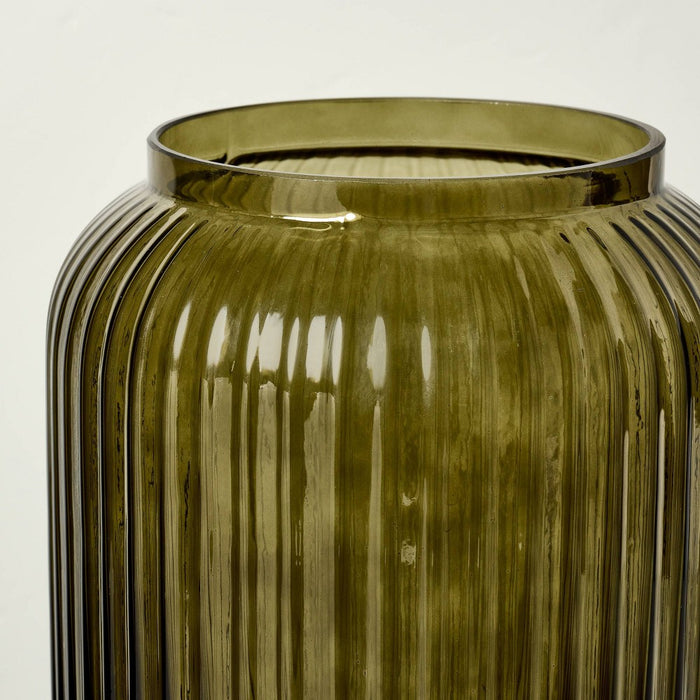12" Tinted Glass Ribbed Jug Vase Olive Green - Hearth & Hand with Magnolia