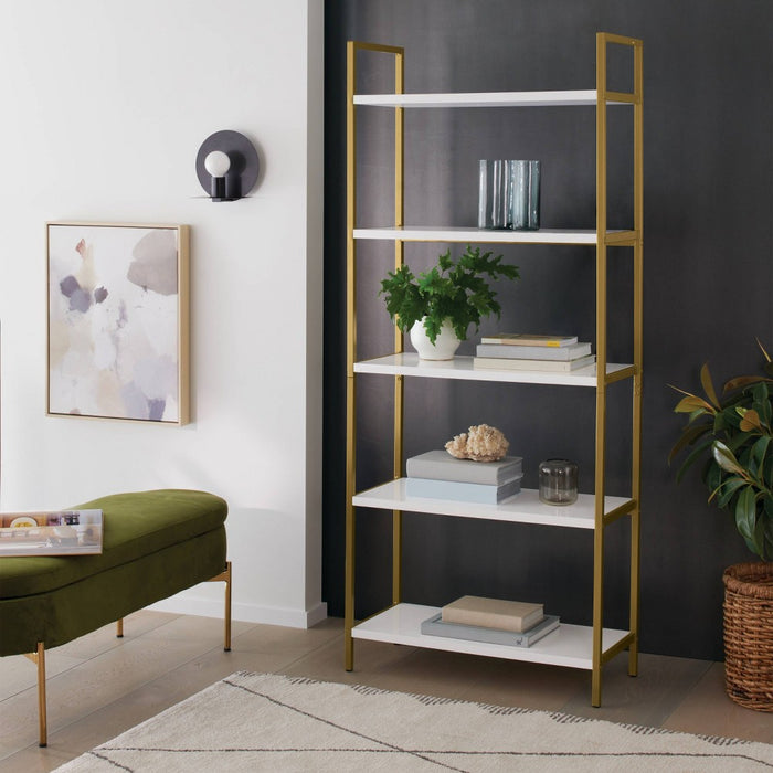 72" Loring 5 Shelf Ladder Bookshelf White - Threshold: Metal Frame, Fixed Shelves (LOCAL PICKUP ONLY)