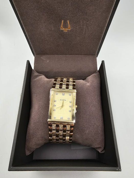 Bulova Men's Classic Gold Tone Stainless Steel 3-Hand Date Quartz Watch OPEN BOX