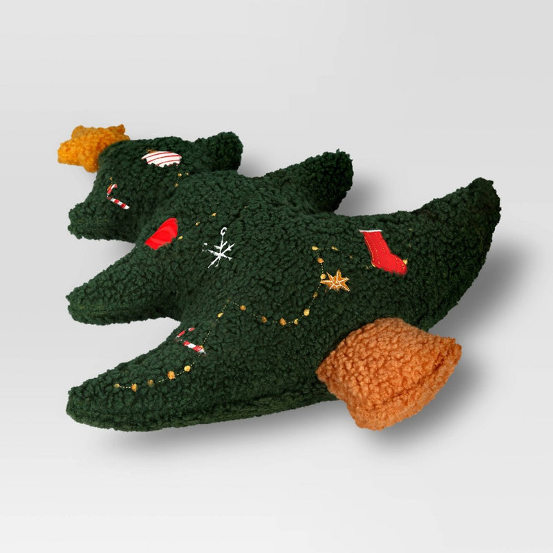 Shaped Christmas Tree Faux Shearling Throw Pillow Green - Wondershop