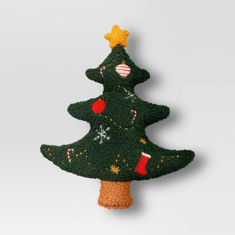 Shaped Christmas Tree Faux Shearling Throw Pillow Green - Wondershop