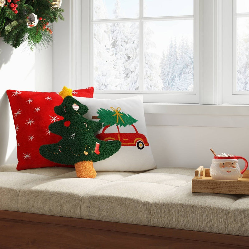 Shaped Christmas Tree Faux Shearling Throw Pillow Green - Wondershop
