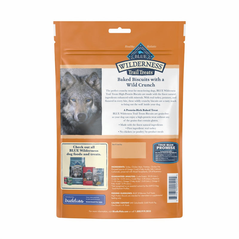 Blue Buffalo Wilderness Trail Treats High Protein Grain Free Crunchy Dog Treats Biscuits with Turkey Recipe - 10oz