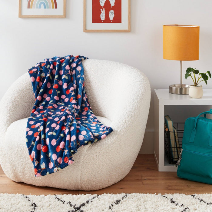 Cherries Printed Plush Throw Blanket Navy - Room Essentials: Soft Fleece, Machine Washable, Cozy for All Ages