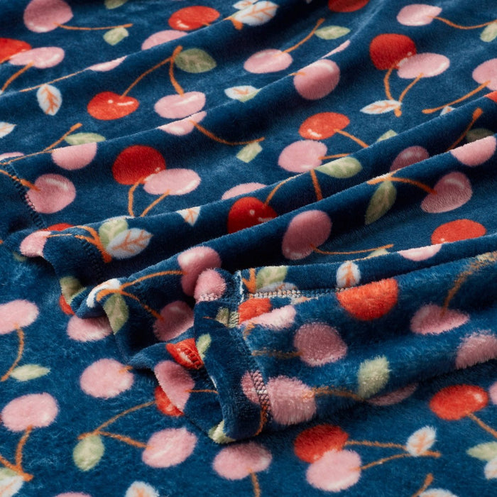 Cherries Printed Plush Throw Blanket Navy - Room Essentials: Soft Fleece, Machine Washable, Cozy for All Ages