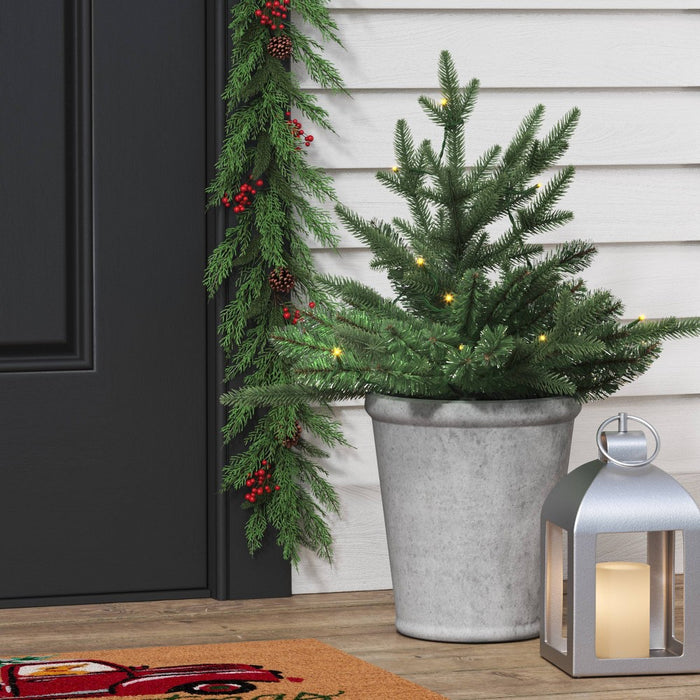 20" Pre-lit LED Battery Operated Mixed Pine Mini Christmas Artificial Pot Filler Warm White Lights - Wondershop