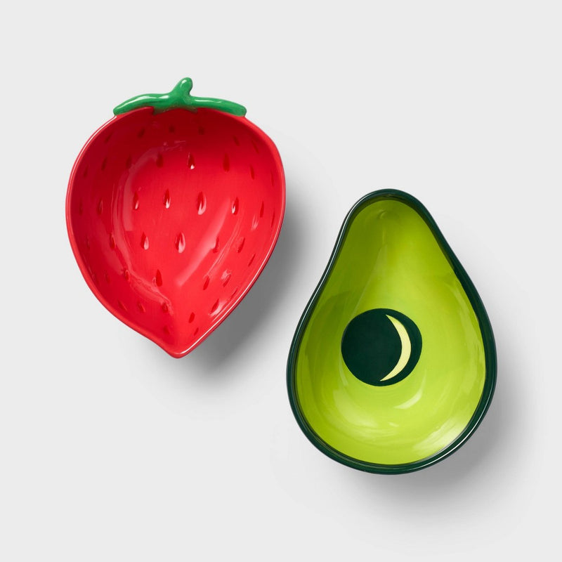 2pc Stoneware Strawberry and Avocado Appetizer Bowl Set Red/Green - Tabitha Brown for Target