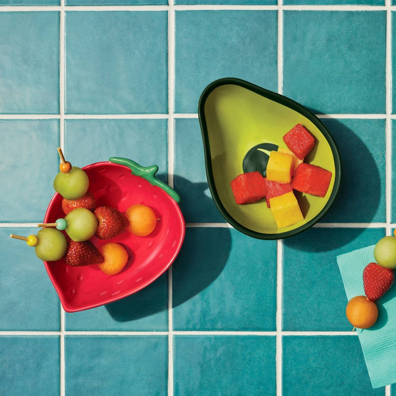 2pc Stoneware Strawberry and Avocado Appetizer Bowl Set Red/Green - Tabitha Brown for Target