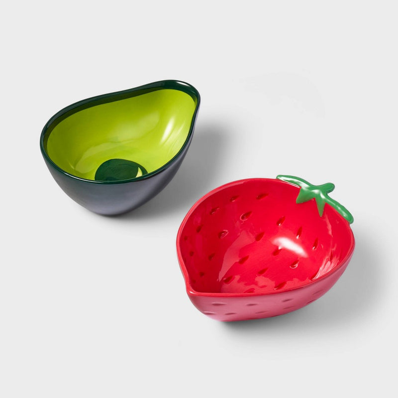 2pc Stoneware Strawberry and Avocado Appetizer Bowl Set Red/Green - Tabitha Brown for Target