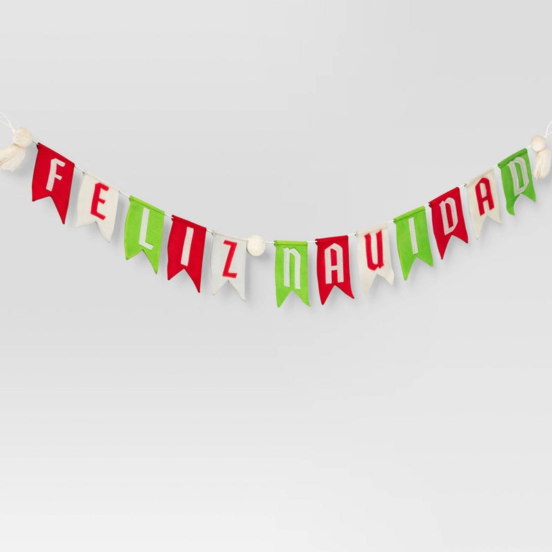 6' Fabric 'Feliz Navidad' Pennant Christmas Decorative Wall Garland Red/White/Green - Wondershop