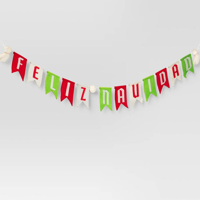6' Fabric 'Feliz Navidad' Pennant Christmas Decorative Wall Garland Red/White/Green - Wondershop