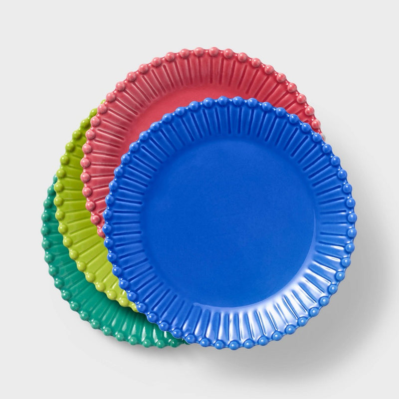 4pc Beaded Stoneware Appetizer Plate Set Pink/Teal/Light Green/Blue - Tabitha Brown for Target