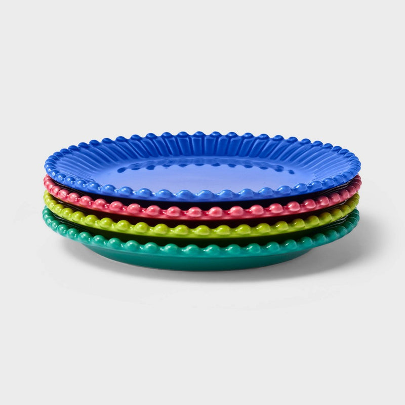 4pc Beaded Stoneware Appetizer Plate Set Pink/Teal/Light Green/Blue - Tabitha Brown for Target