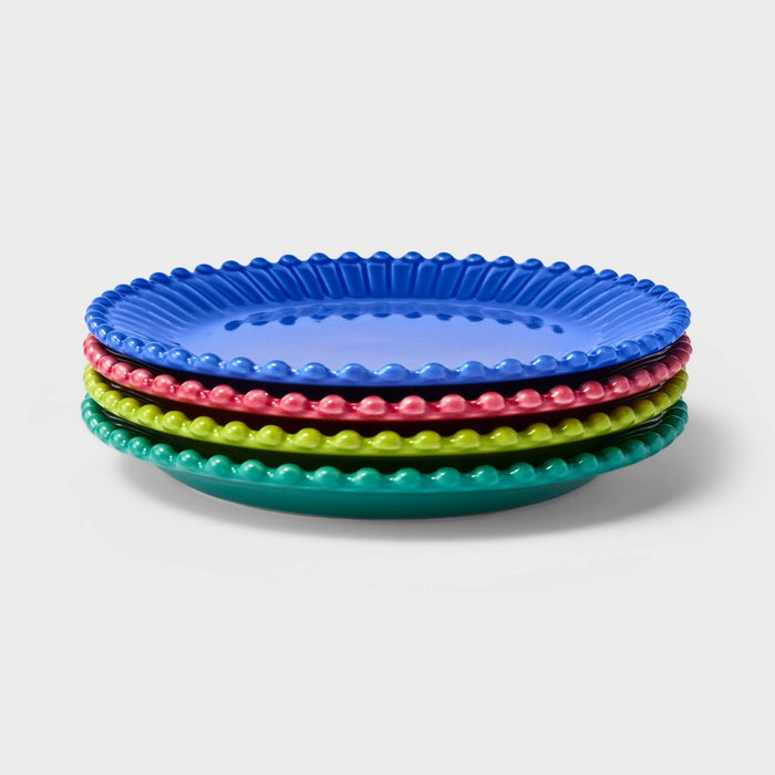 4pc Beaded Stoneware Appetizer Plate Set Pink/Teal/Light Green/Blue - Tabitha Brown for Target