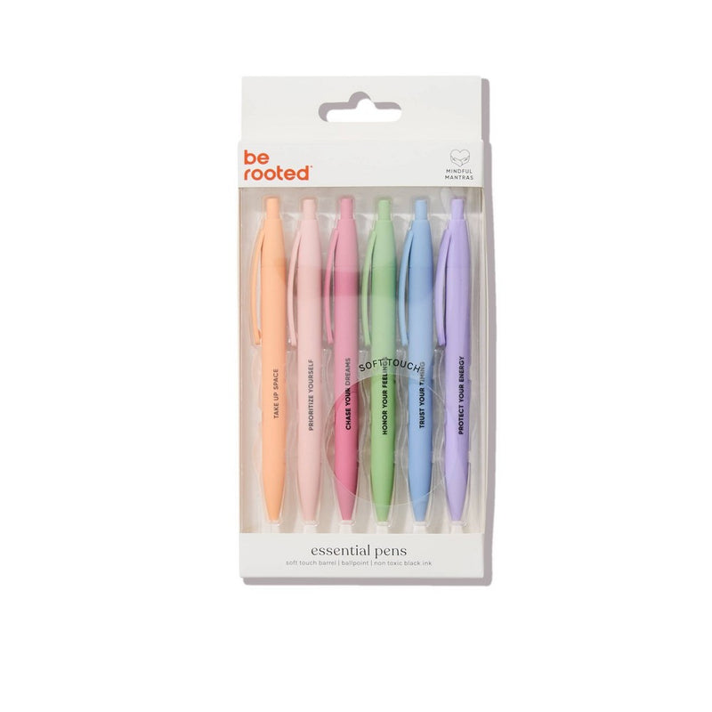 Be Rooted 6pk Ballpoint Pen Black Ink Soft Touch Affirmation Sayings