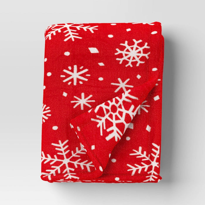 Christmas Snowflake Printed Plush Throw Blanket Red - Wondershop