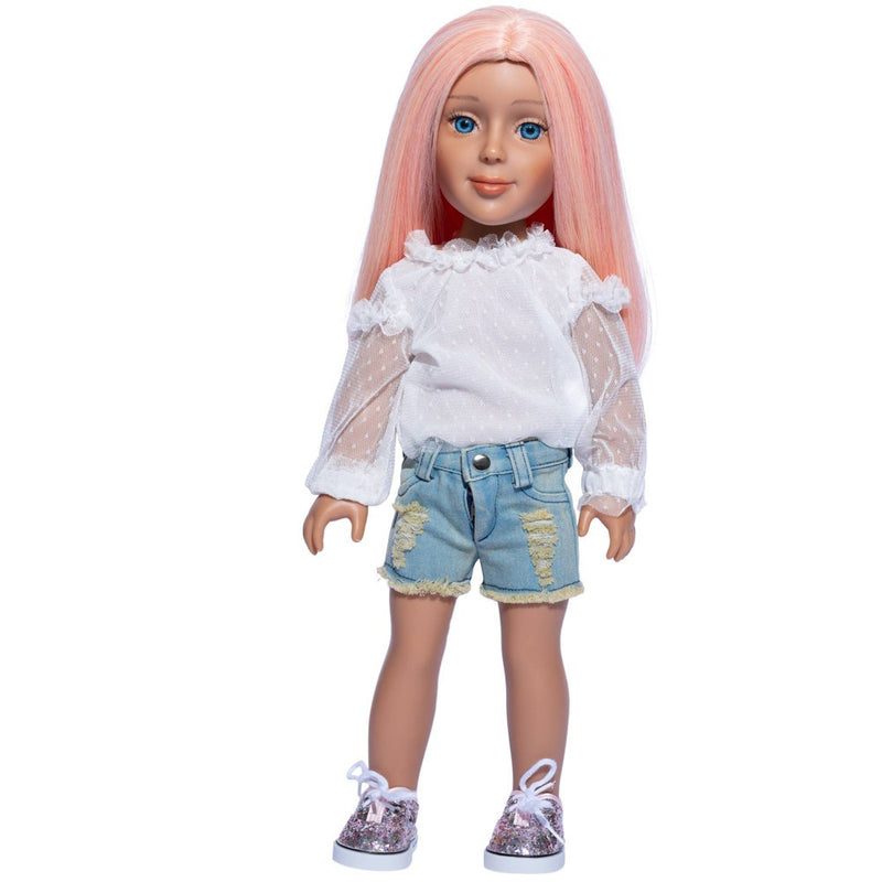 I'M A GIRLY White Blouse with Lace Details Outfit for 18" Fashion Doll