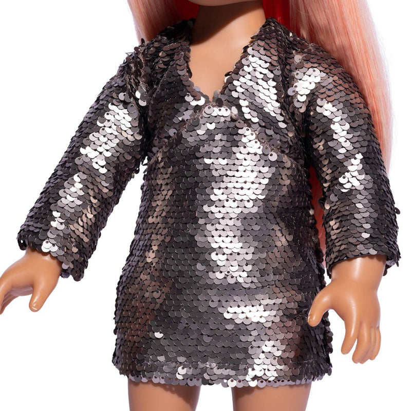 I'M A GIRLY Dress with Silver Glitter Sequin Outfit - Fits I'M A GIRLY 18" Fashion Doll