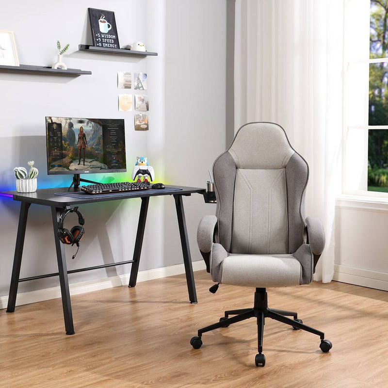 Swivel Gaming Chair Gray - Room Essentials: Upholstered Computer Desk Chair, Adjustable, Fixed Arms (LOCAL PICKUP ONLY)