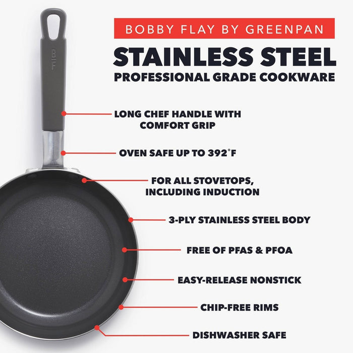Bobby Flay 12" Stainless Steel Ceramic Nonstick Covered Fry Pan
