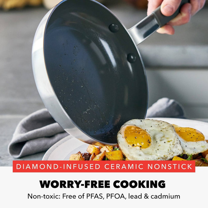 Bobby Flay 12" Stainless Steel Ceramic Nonstick Covered Fry Pan