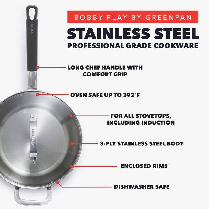 Bobby Flay 3.5qt Stainless Steel Covered Chef's Pan