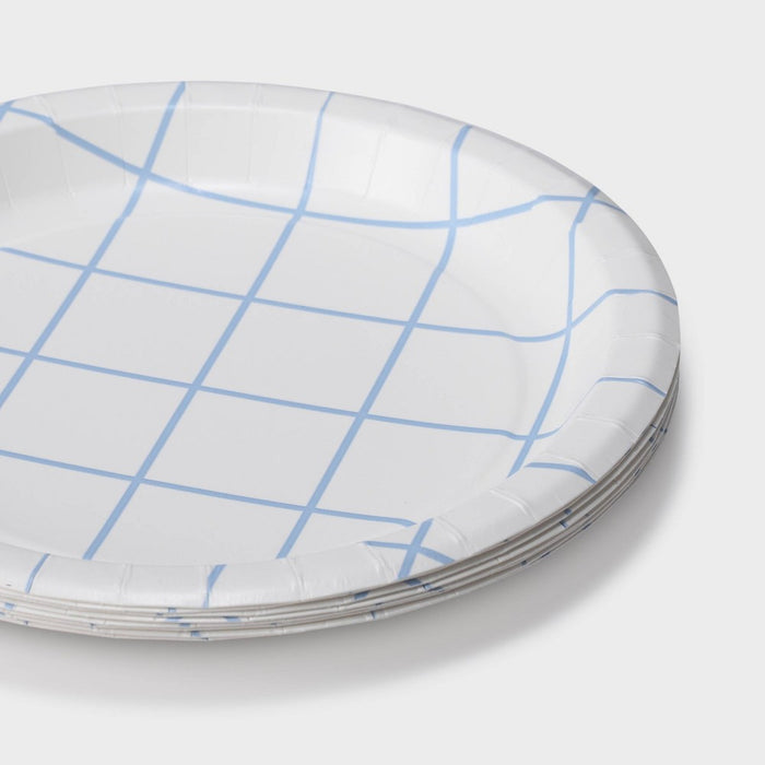8ct Blue Grid Snack Plates