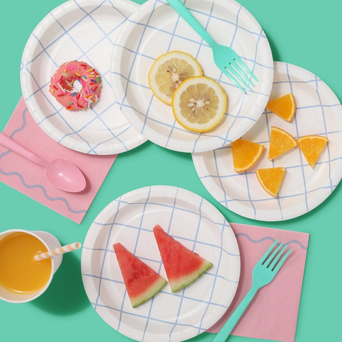 8ct Blue Grid Snack Plates