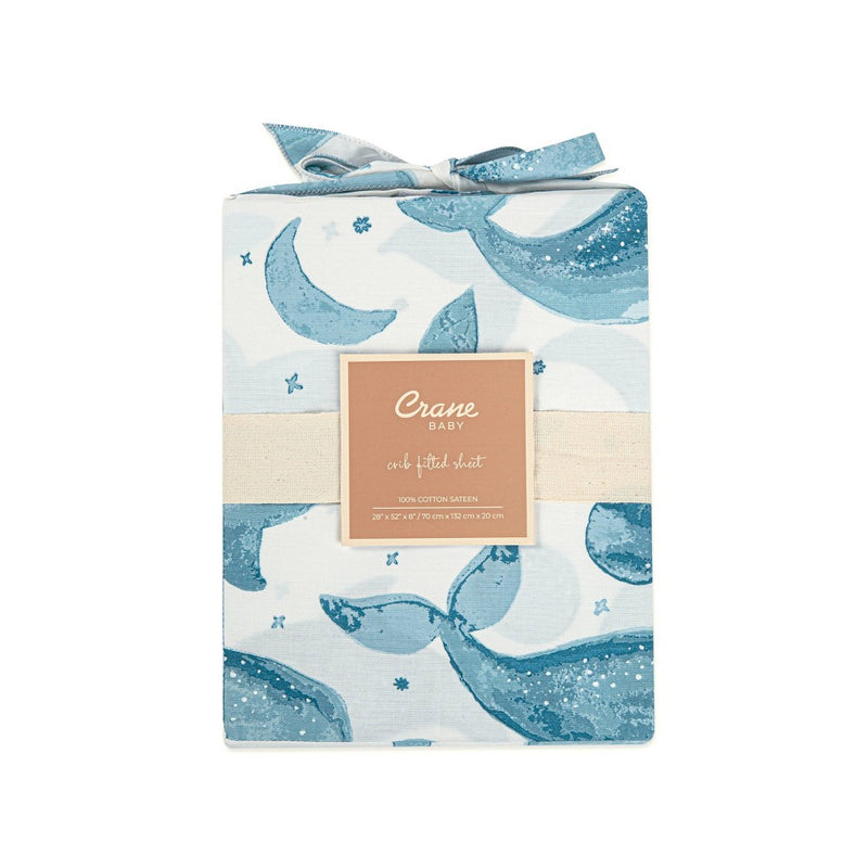 Crane Baby Cotton Sateen Fitted Crib Sheet - Caspian Whales