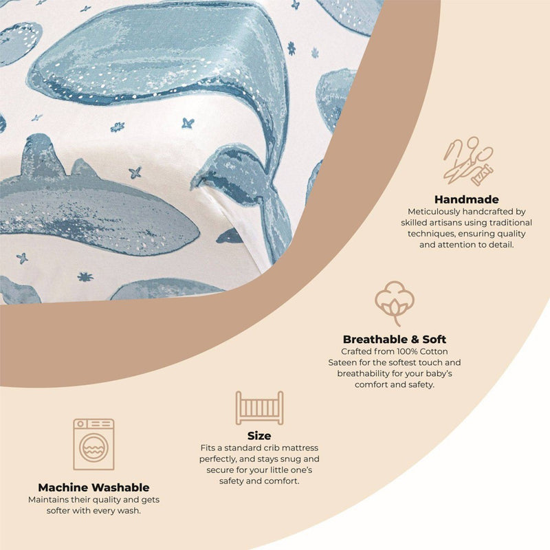 Crane Baby Cotton Sateen Fitted Crib Sheet - Caspian Whales