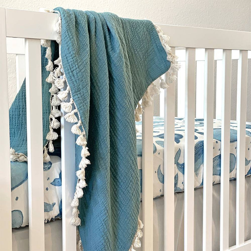 Crane Baby Cotton Sateen Fitted Crib Sheet - Caspian Whales