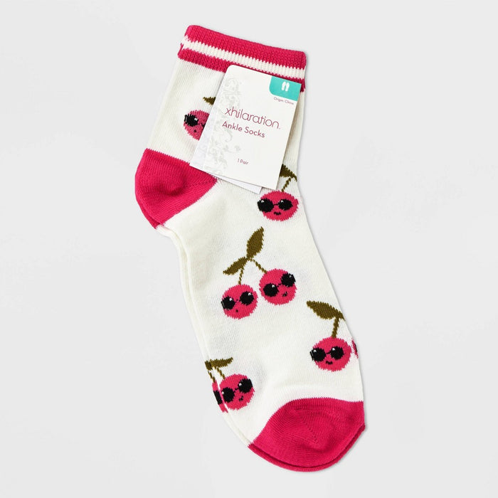 Women's Cool Cherries Ankle Socks - Xhilaration Ivory/Pink 4-10