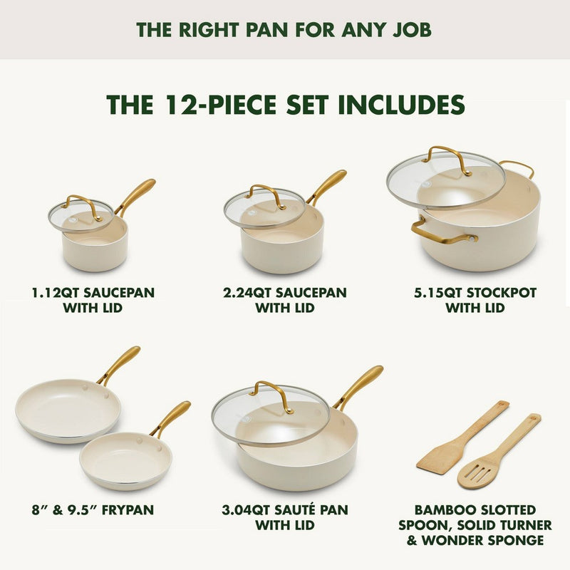 GreenPan Studio 12pc Aluminum Ceramic Nonstick Cookware Set Linen (LOCAL PICKUP ONLY)