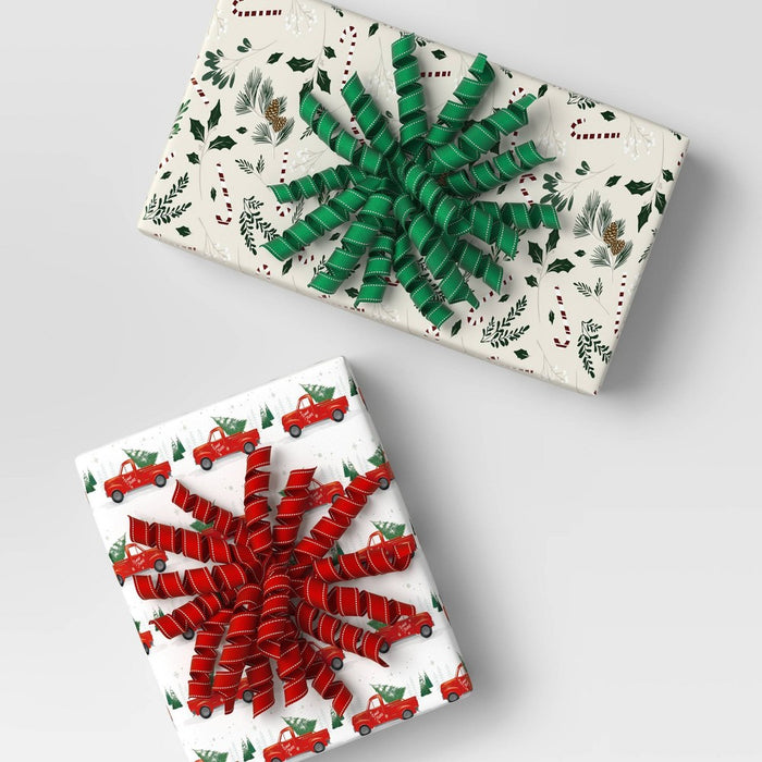 2ct Curl Swirl Grosgrain Christmas Decorative Bow Red/Green - Wondershop