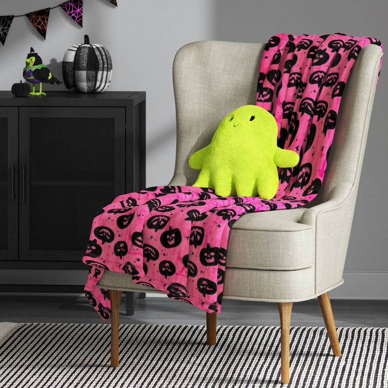 Ghost Shaped Faux Shearling Halloween Throw Pillow Green - Hyde & EEK! Boutique: Indoor Novelty Cushion, Polyester Fill