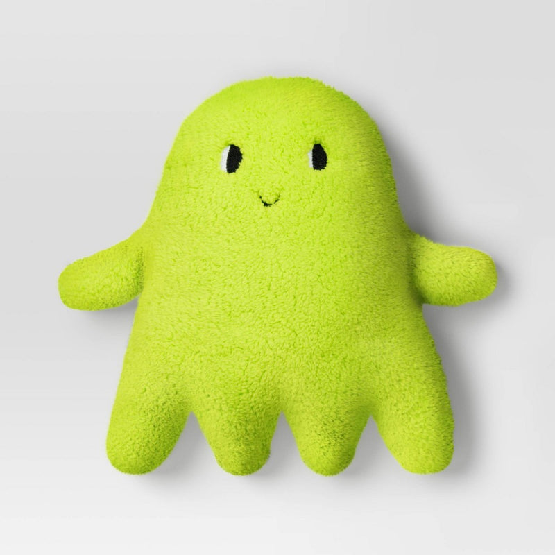 Ghost Shaped Faux Shearling Halloween Throw Pillow Green - Hyde & EEK! Boutique: Indoor Novelty Cushion, Polyester Fill