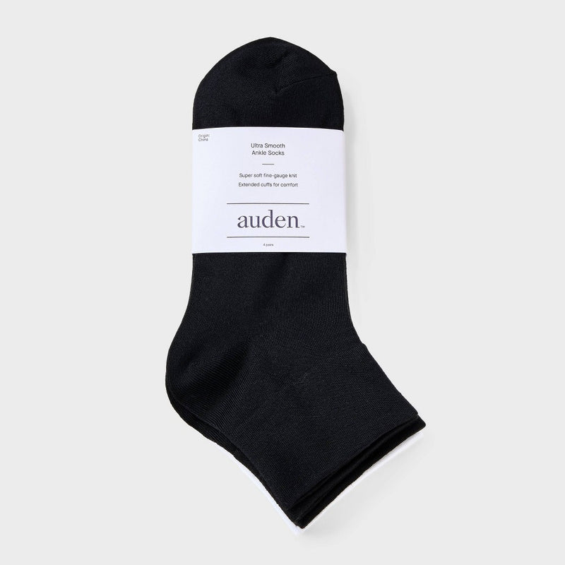 Women's Ultra Smooth Supersoft Fine Gauge Knit 4pk Ankle Socks - Auden Black/White 4-10