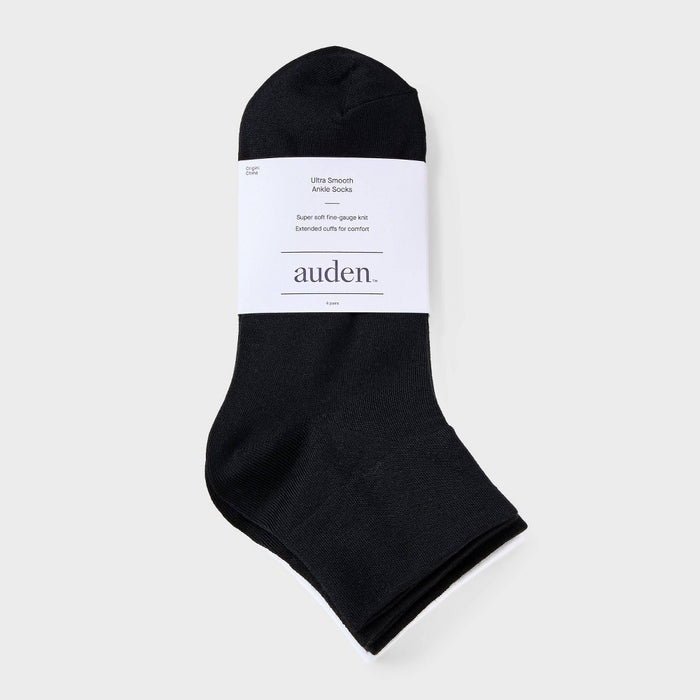 Women's Ultra Smooth Supersoft Fine Gauge Knit 4pk Ankle Socks - Auden Black/White 4-10