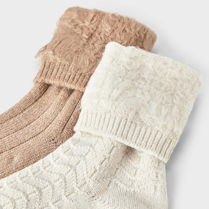 Women's Brushed Terry Lined 2pk Cozy Crew Socks - Auden Ivory/Beige 4-10
