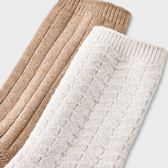Women's Brushed Terry Lined 2pk Cozy Crew Socks - Auden Ivory/Beige 4-10