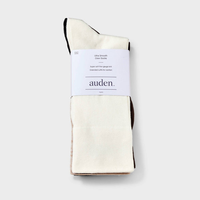 Women's Ultra Smooth Supersoft Fine Gauge Knit 4pk Crew Socks - Auden Ivory/Brown/Black 4-10